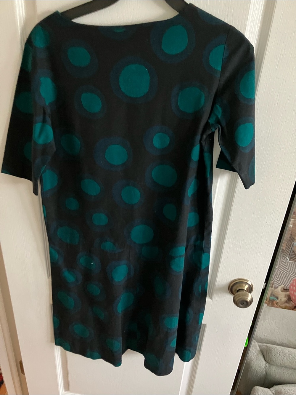 Marimekko Black Dress with Teal Circle Print